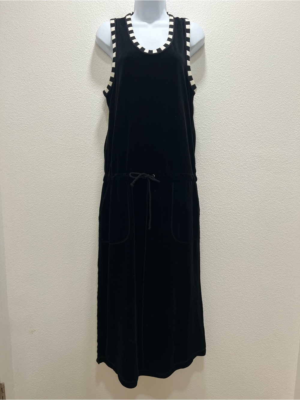 Sonia Rykiel Paris Vintage Velour Black Maxi Dress Size Large Drawstring Sporty